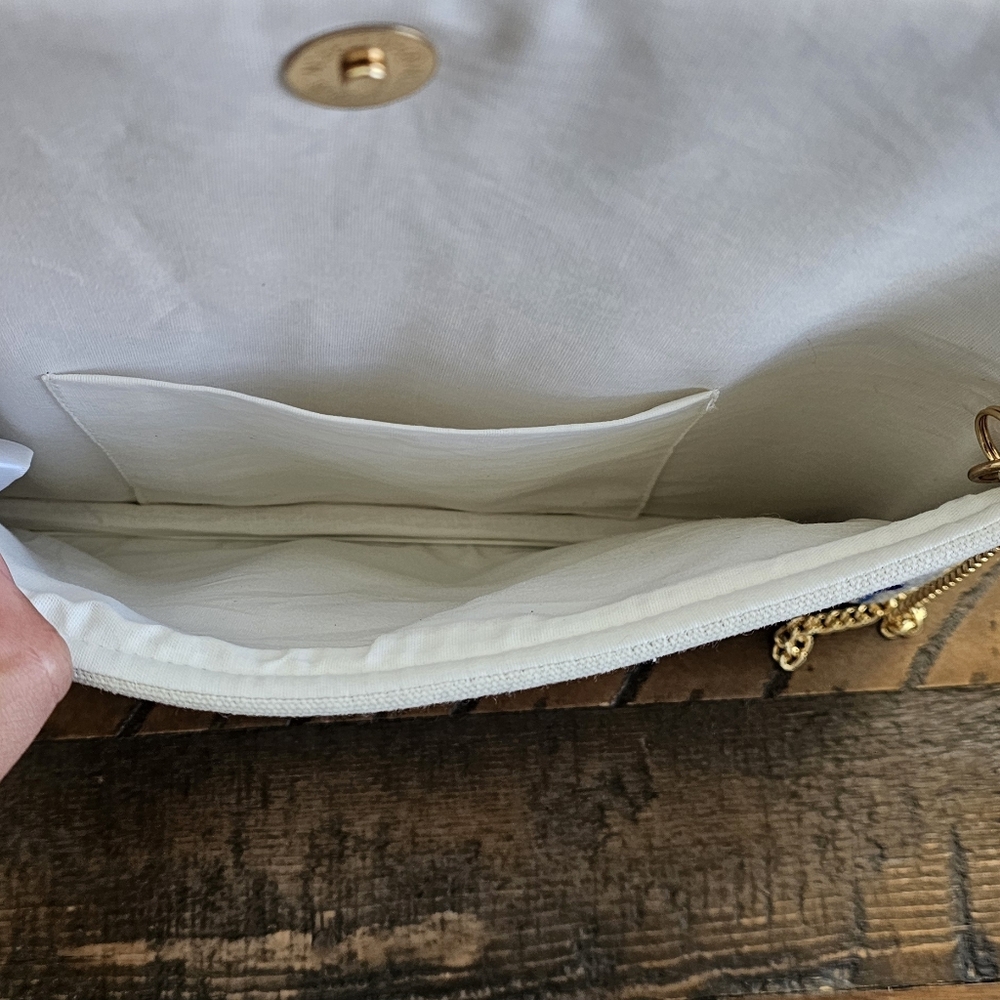 Beaded 'Marriage Material' Floral Clutch - Blue on Ivory - Picture 4 of 6